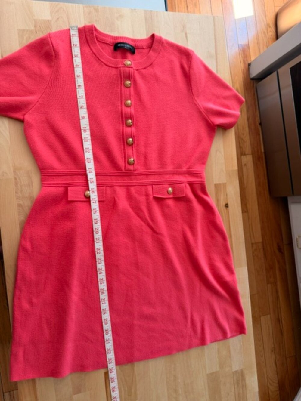 MEROKEETY Coral Shift Dress – Size XL – Gold Button Detail – Work & Career Wear - Picture 6 of 7